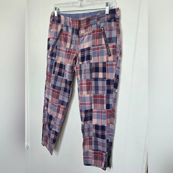 J. Crew Pants Size 2 City Fit Capris Y2K Madras Plaid Patchwork Ankle Zips - Picture 10 of 10